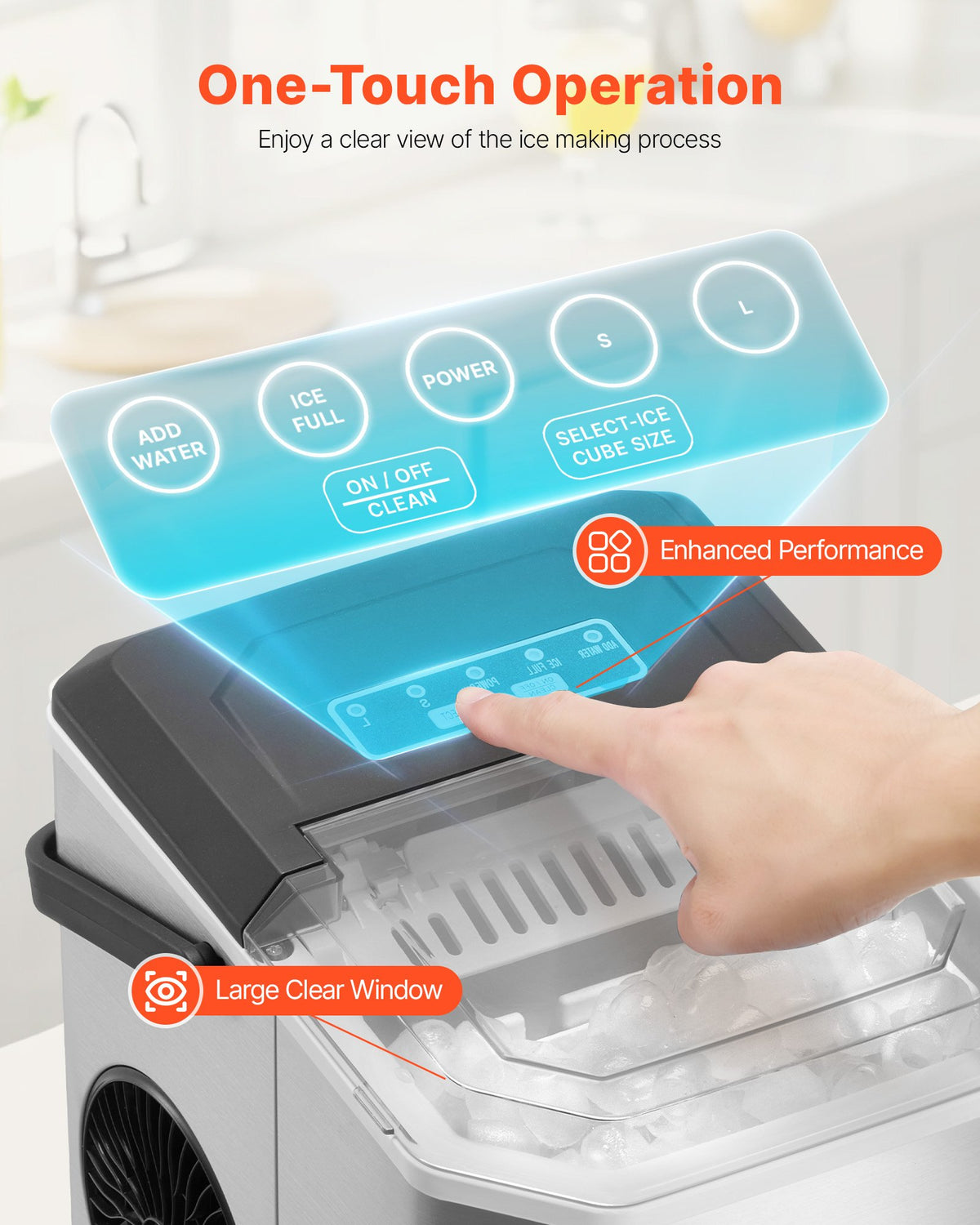 Countertop Ice Maker, 26lbs/24H 9-Cube Quick Self-Cleaning Portable with Scoop