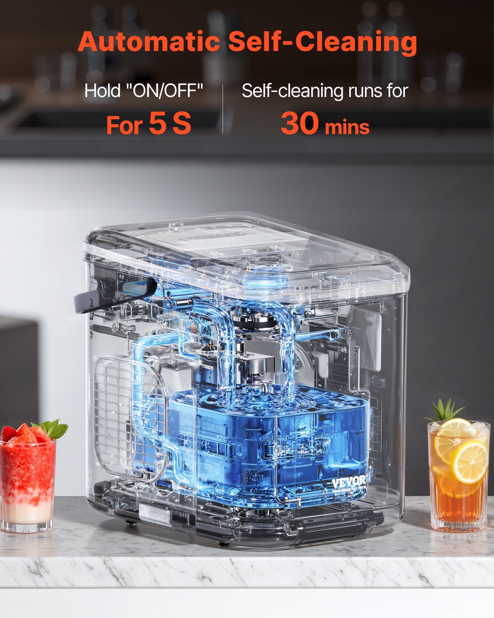Countertop Ice Maker, 26lbs/24H 9-Cube Quick Self-Cleaning Portable with Scoop