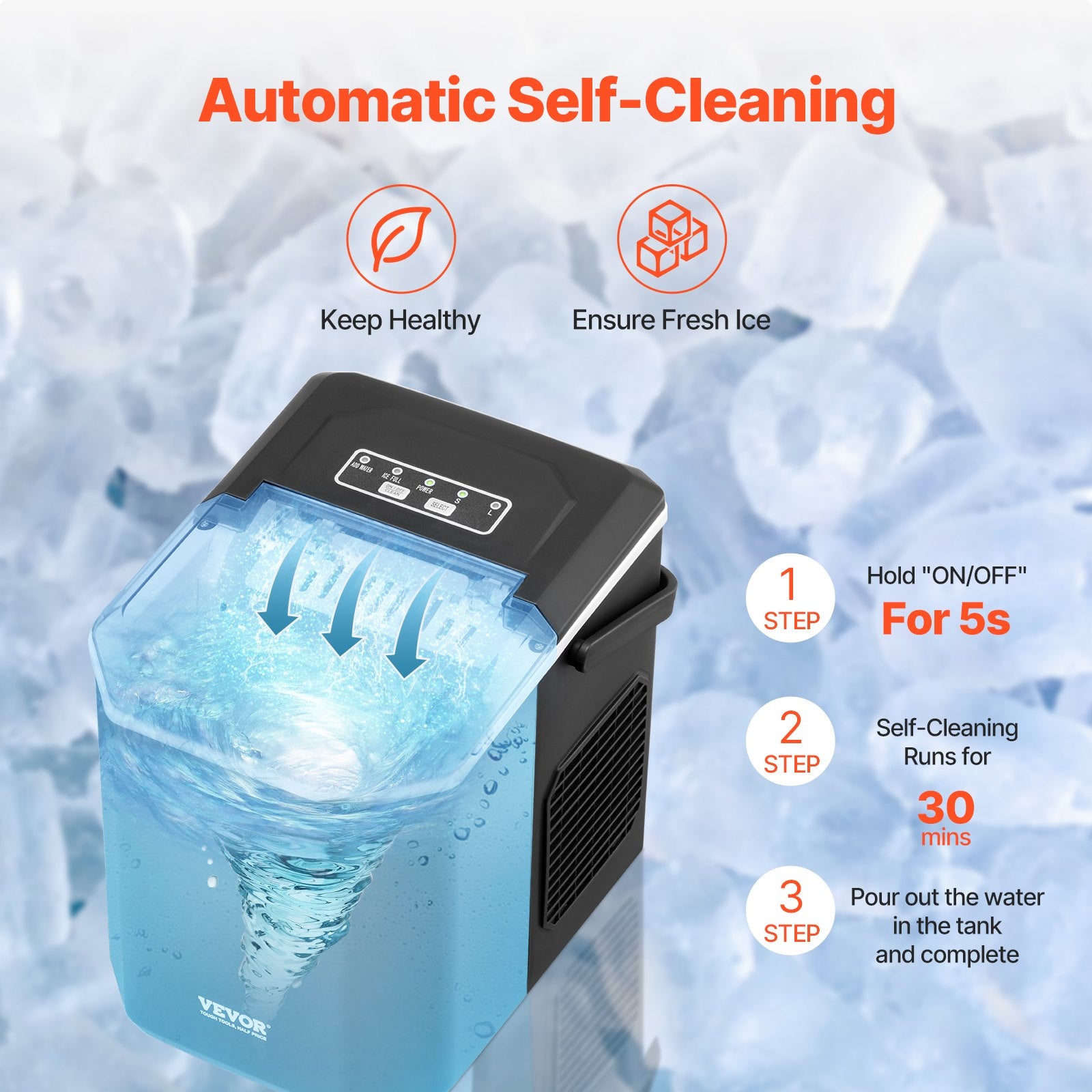 Portable Countertop Ice Maker, 26Lbs/24H Self-Cleaning with Scoop and Basket