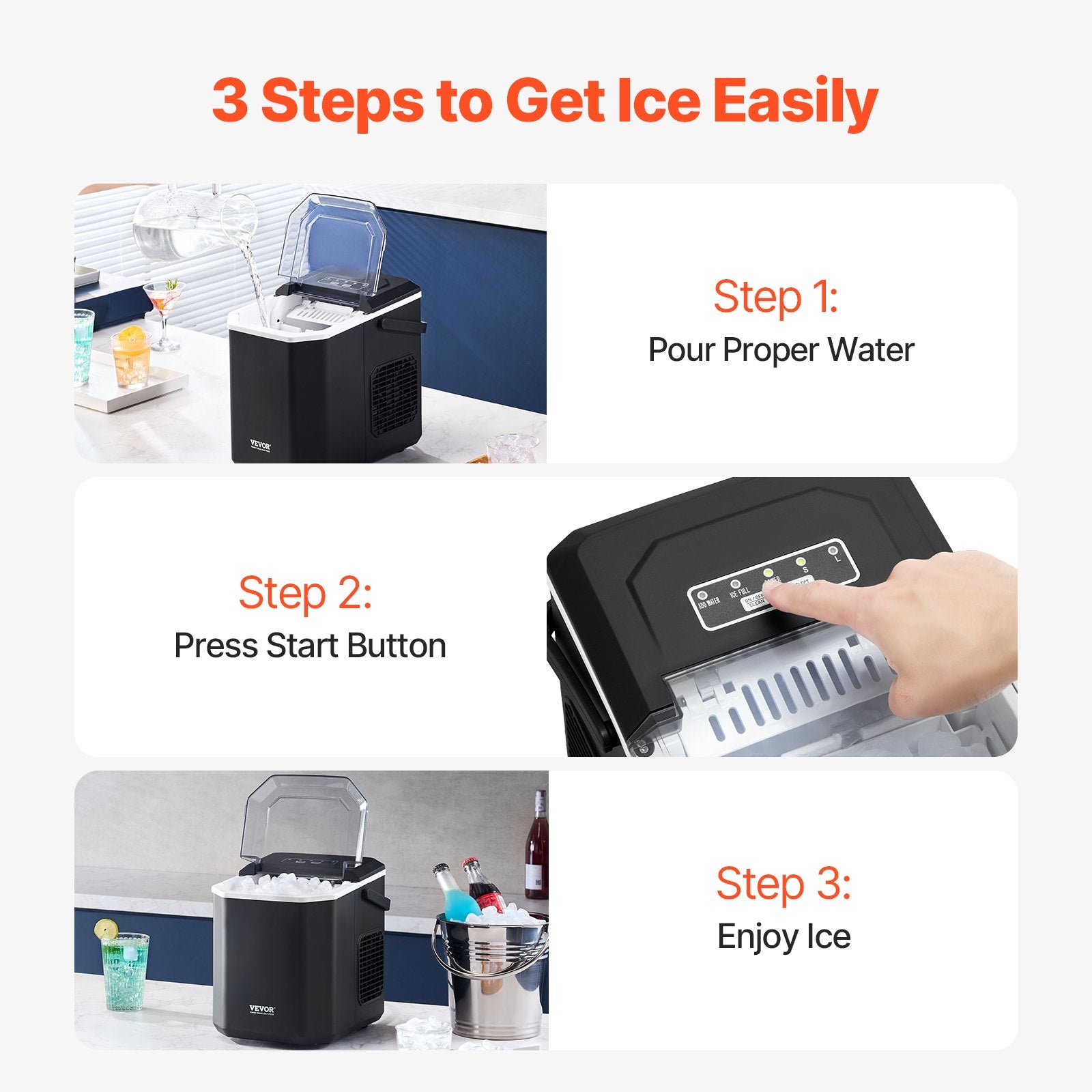 Portable Countertop Ice Maker, 26Lbs/24H Self-Cleaning with Scoop and Basket