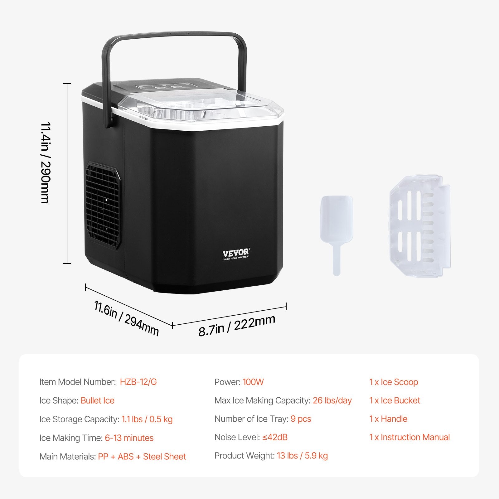 Portable Countertop Ice Maker, 26Lbs/24H Self-Cleaning with Scoop and Basket
