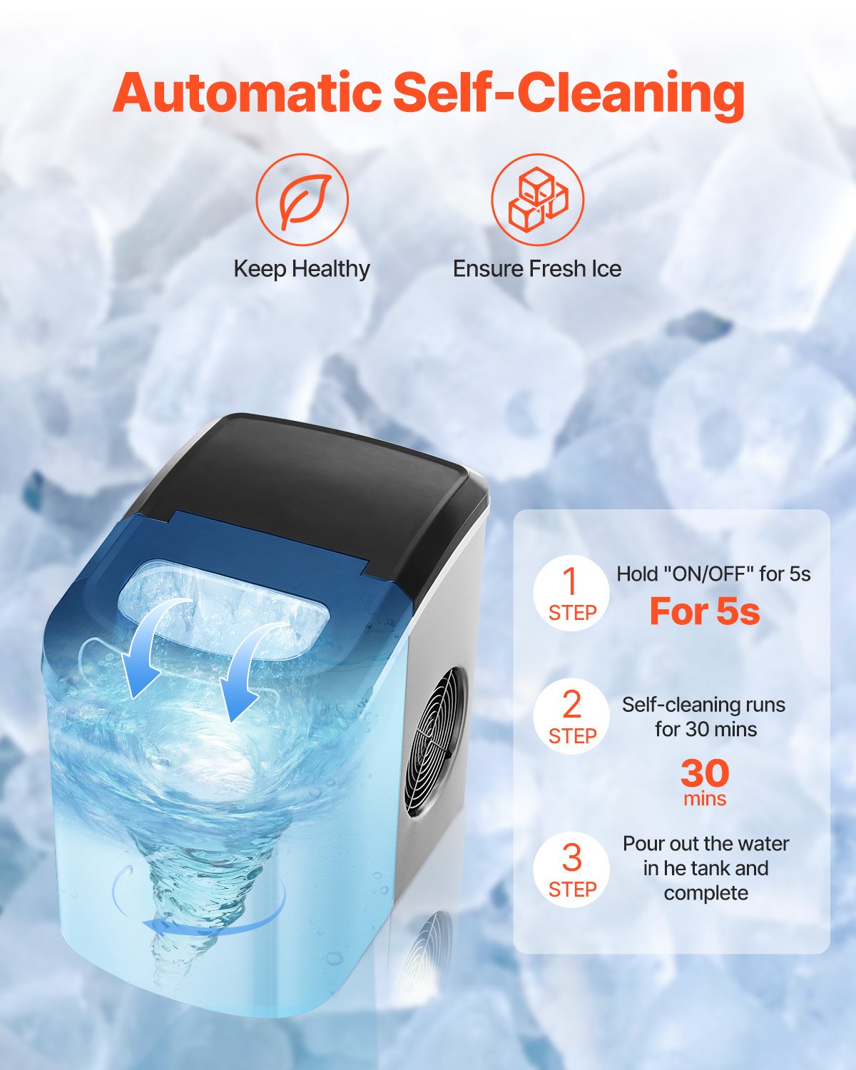 Countertop Ice Maker, 33lbs/24H 9-Cube Quick Self-Cleaning Portable with Scoop