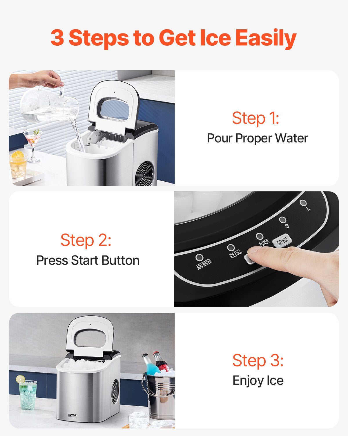 Countertop Ice Maker, 33lbs/24H 9-Cube Quick Self-Cleaning Portable with Scoop