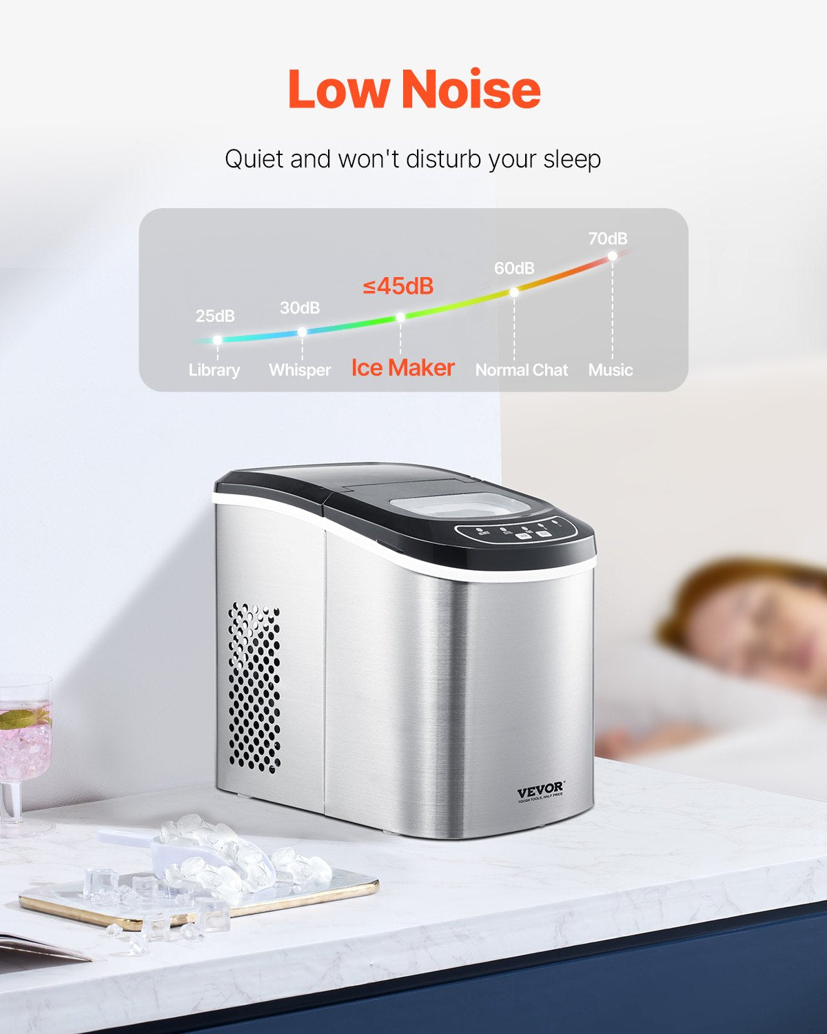 Countertop Ice Maker, 33lbs/24H 9-Cube Quick Self-Cleaning Portable with Scoop