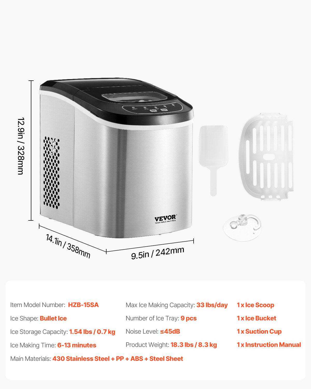 Countertop Ice Maker, 33lbs/24H 9-Cube Quick Self-Cleaning Portable with Scoop