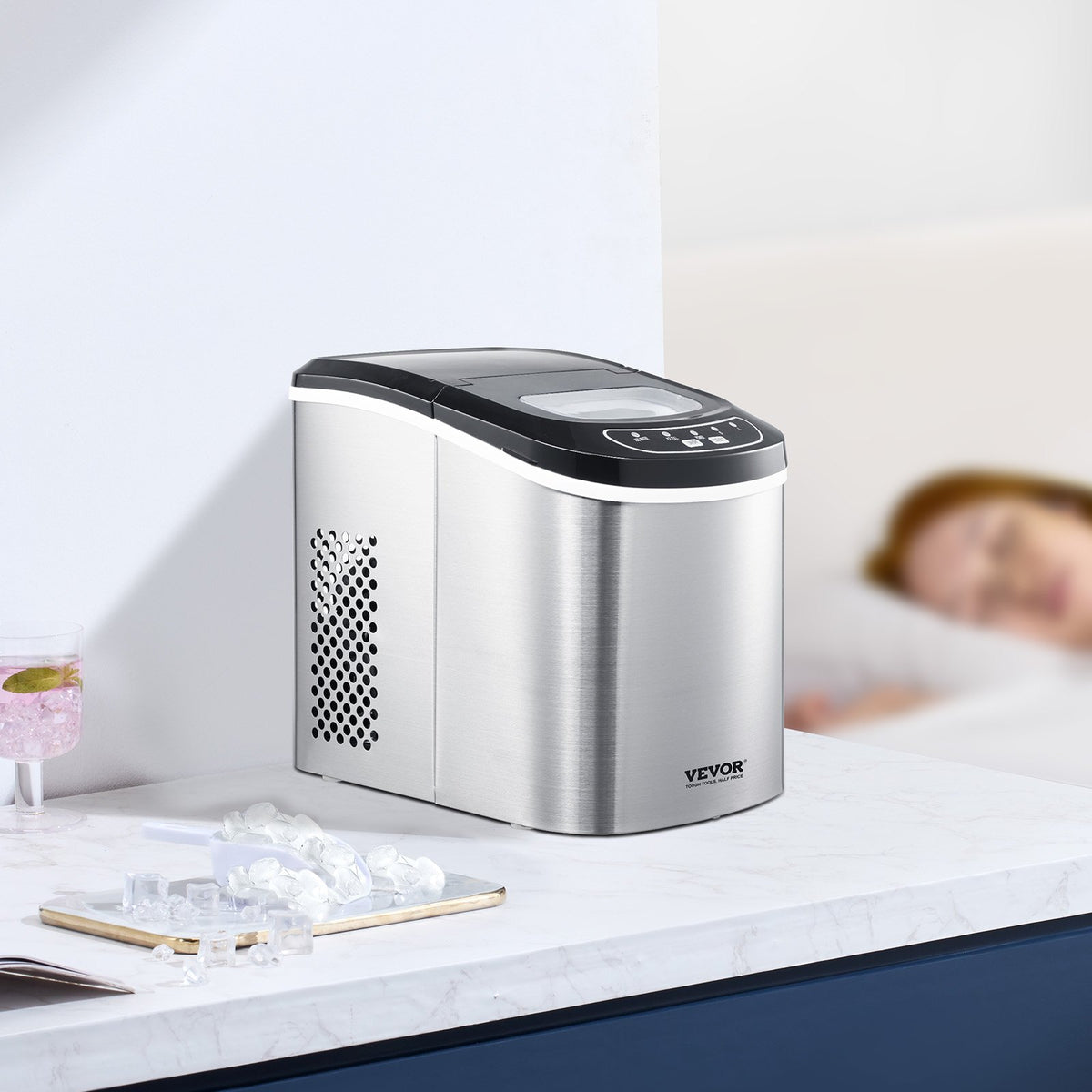 Countertop Ice Maker, 33lbs/24H 9-Cube Quick Self-Cleaning Portable with Scoop