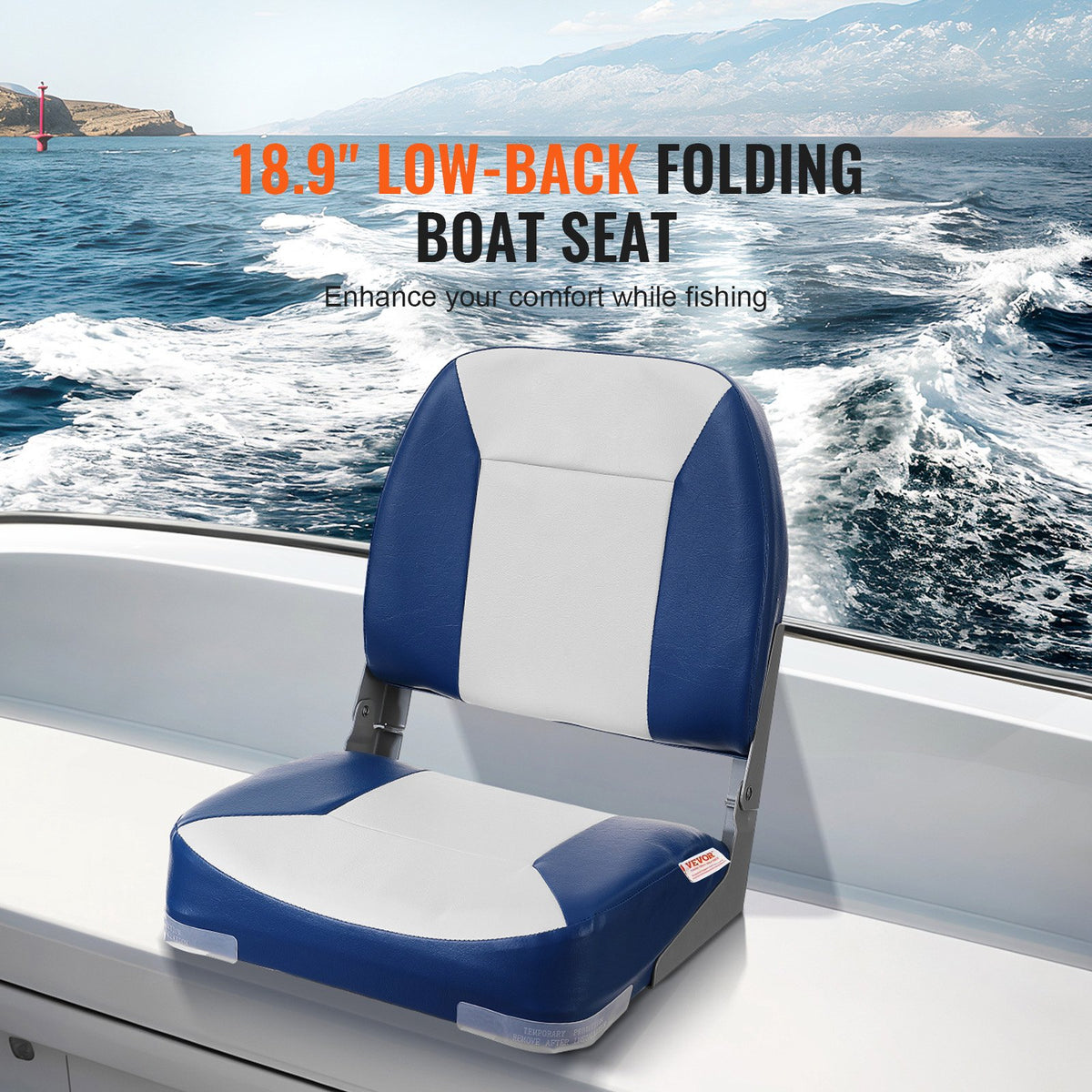 Low Back Folding Boat Seat 48 cm with Thick Sponge Padding