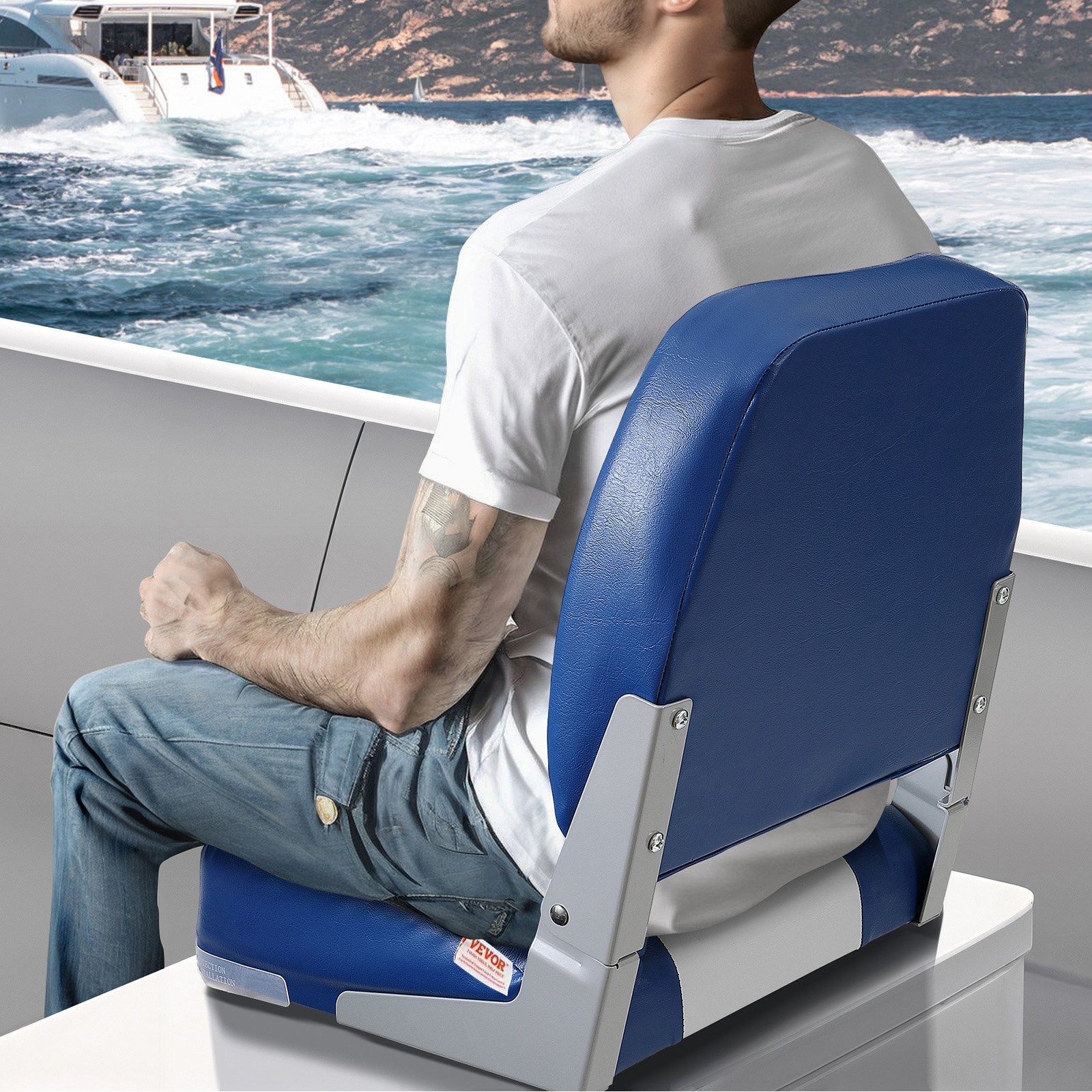 Low Back Folding Boat Seat 48 cm with Thick Sponge Padding