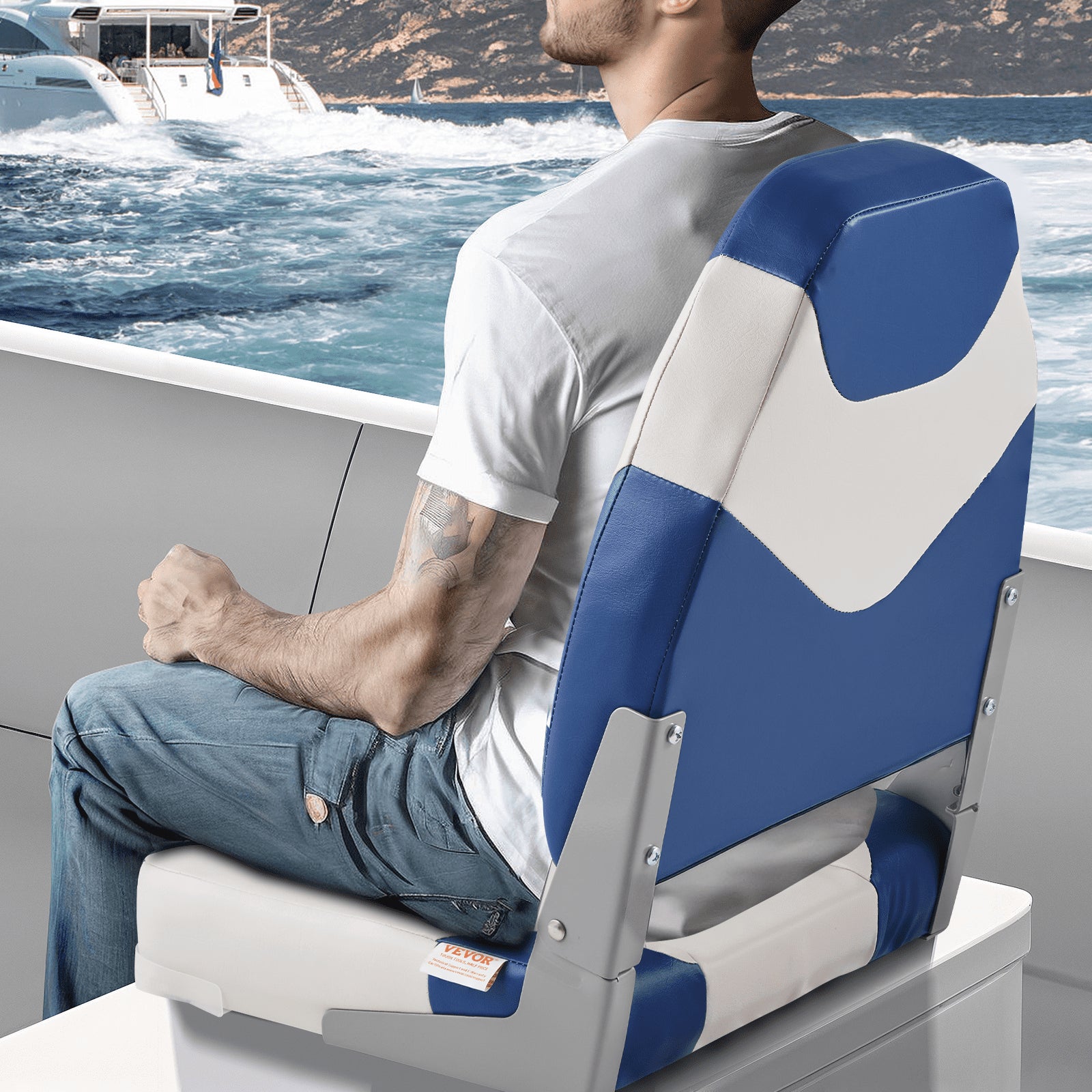 Boat Seats 555mm High Back Folding Captain Chairs Thick Sponge Padding 2-Pack