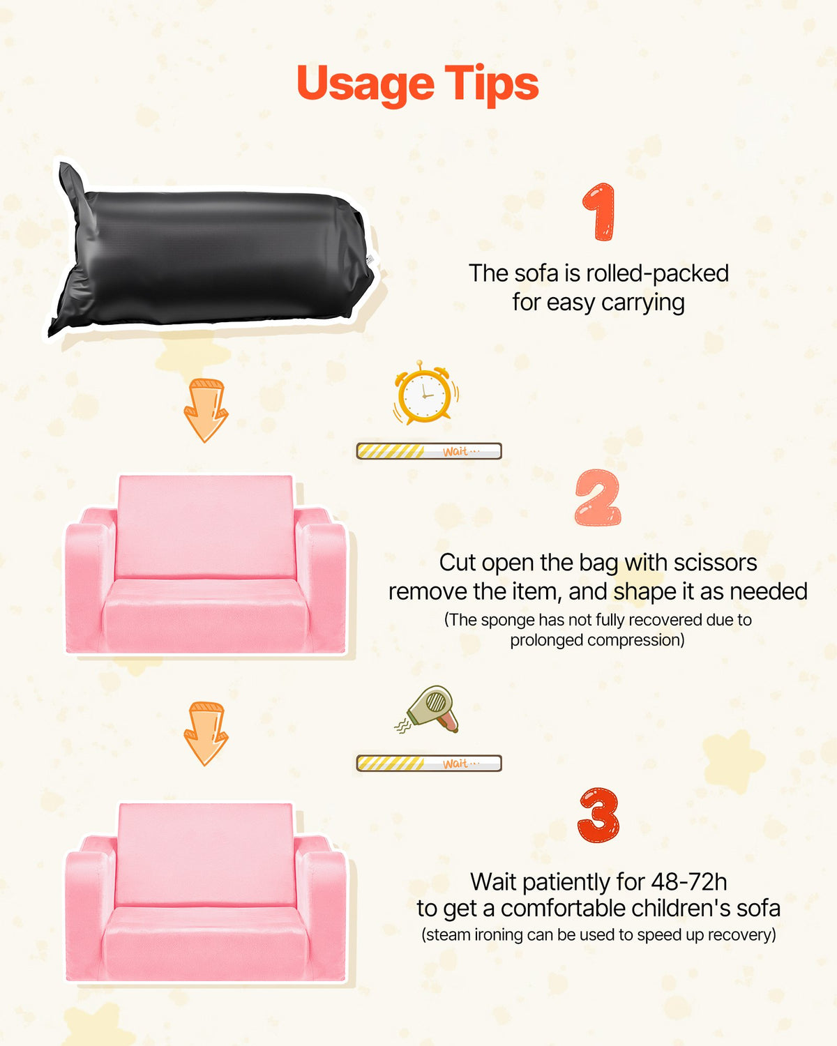 2-in-1 Kids Sofa Foldable Toddler Couch, Convertible Chair to Lounger Pink M