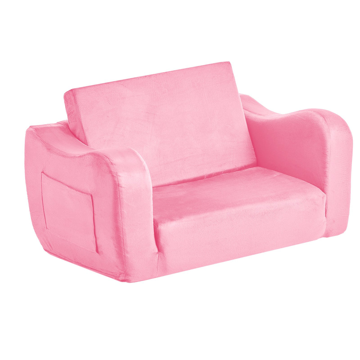 2-in-1 Kids Sofa Foldable Toddler Couch, Convertible Chair to Lounger Pink M