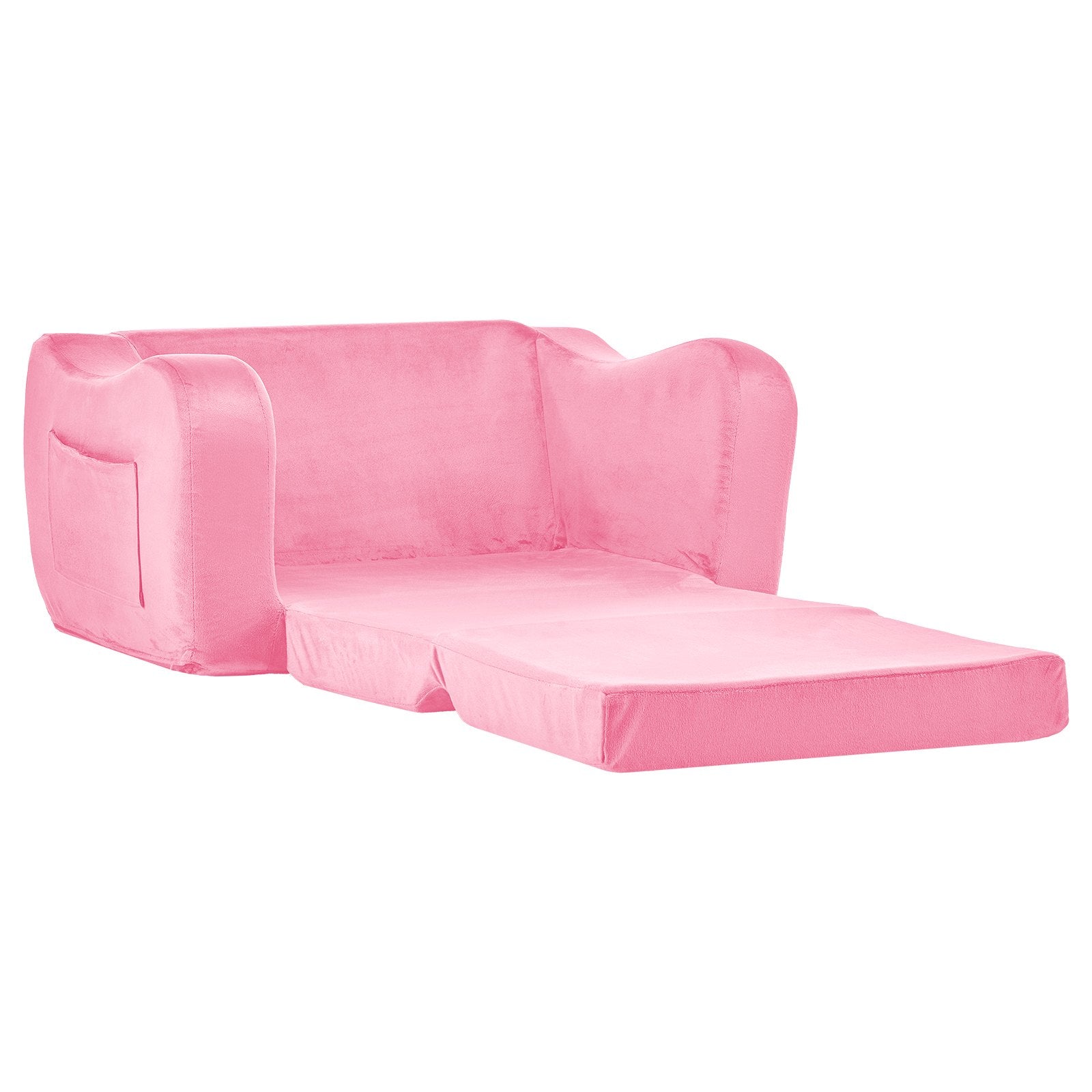 2-in-1 Kids Sofa Foldable Toddler Couch, Convertible Chair to Lounger Pink M