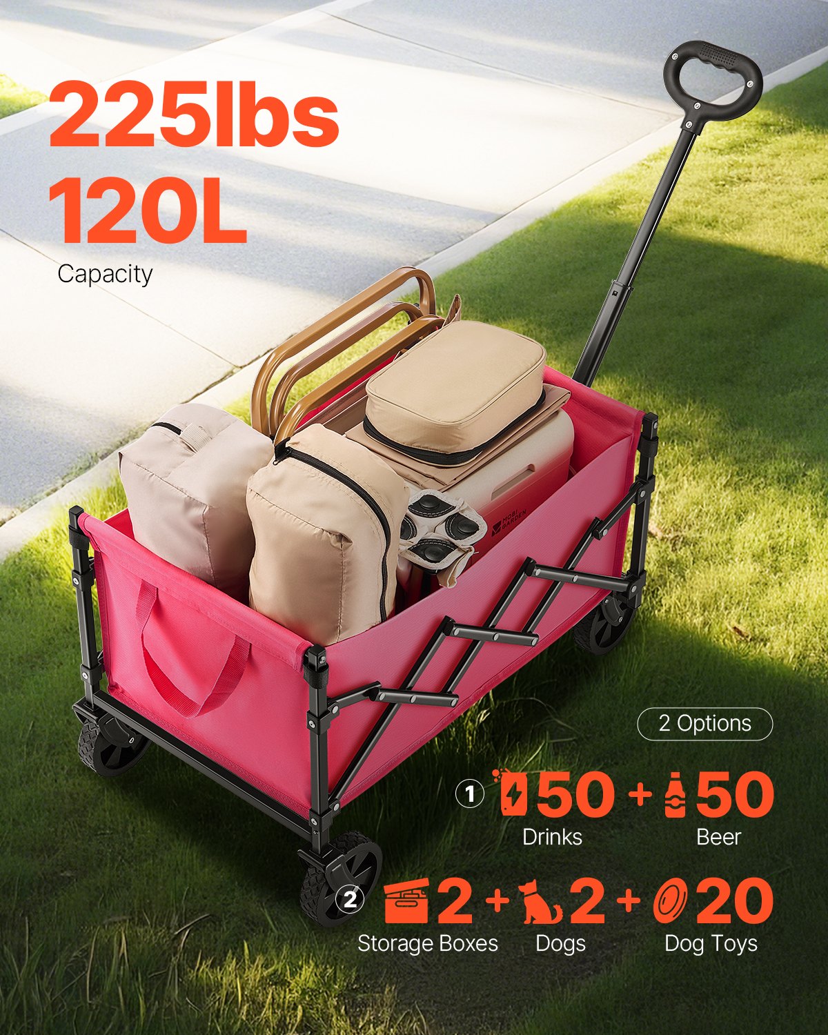 Collapsible Wagon Cart Folding Utility All-Terrain Wheels 225lbs Pink Black