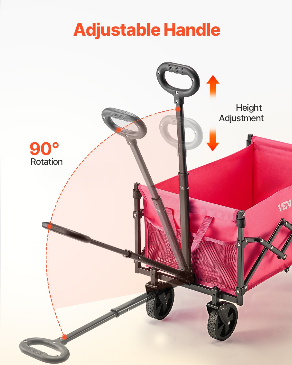 Collapsible Wagon Cart Folding Utility All-Terrain Wheels 225lbs Pink Black
