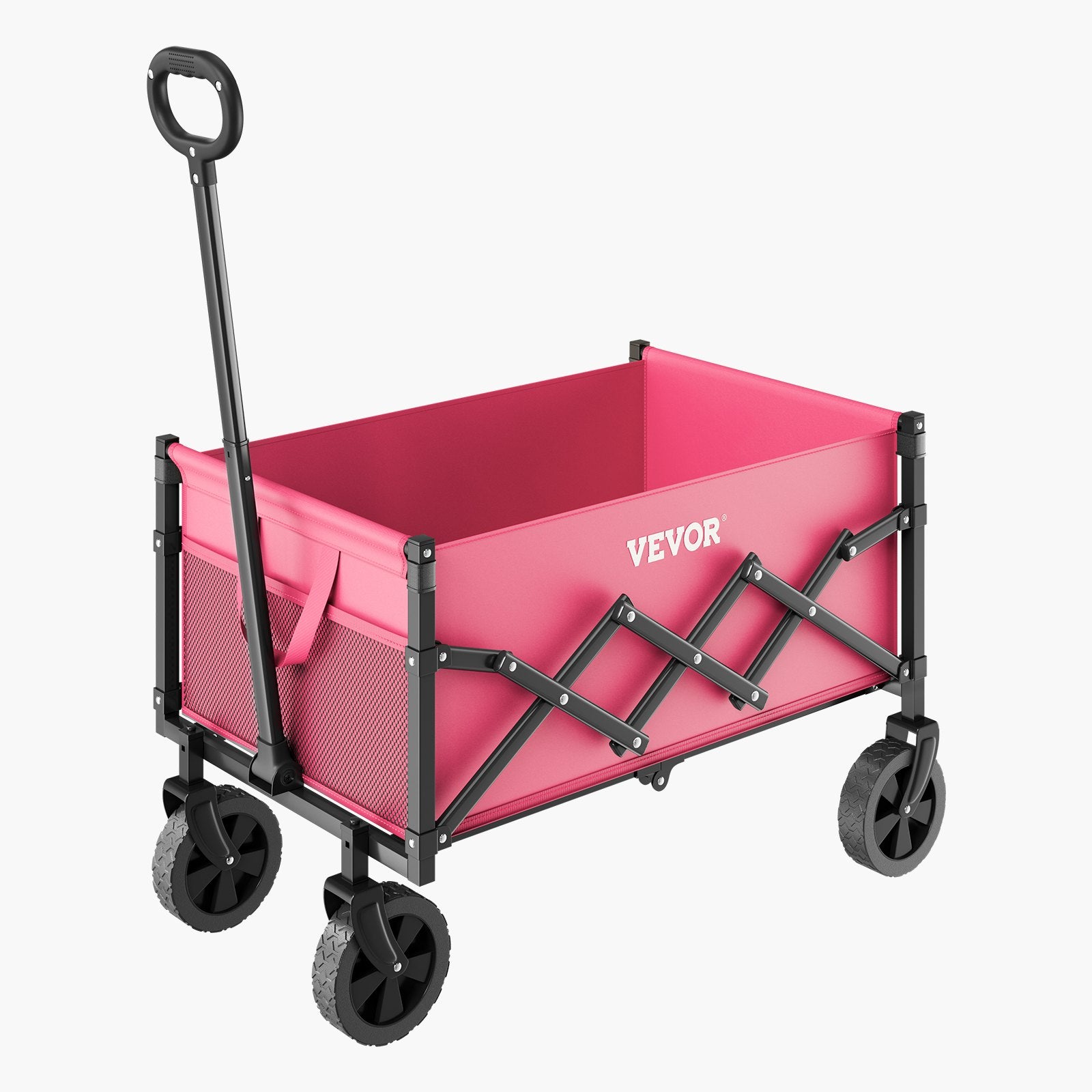 Collapsible Wagon Cart Folding Utility All-Terrain Wheels 225lbs Pink Black