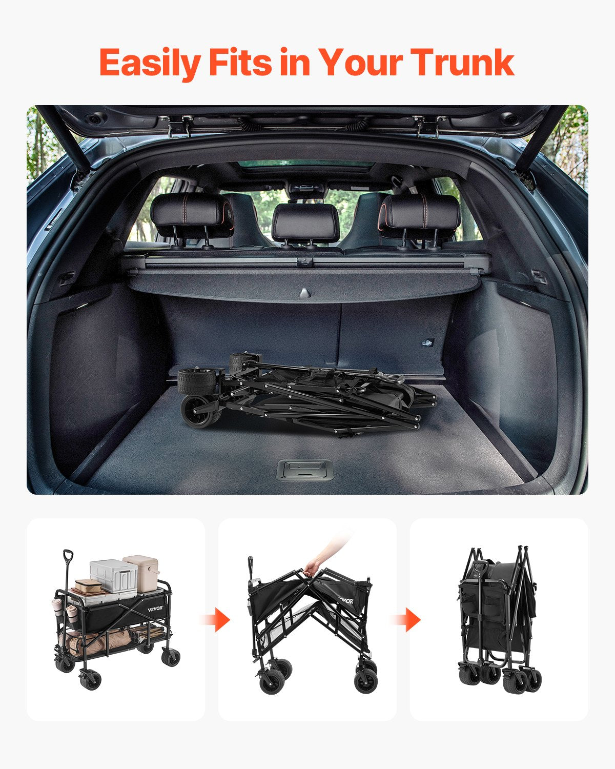 Double Decker Collapsible Wagon 400L HD Folding Cart 450lbs All-Terrain Outdoor