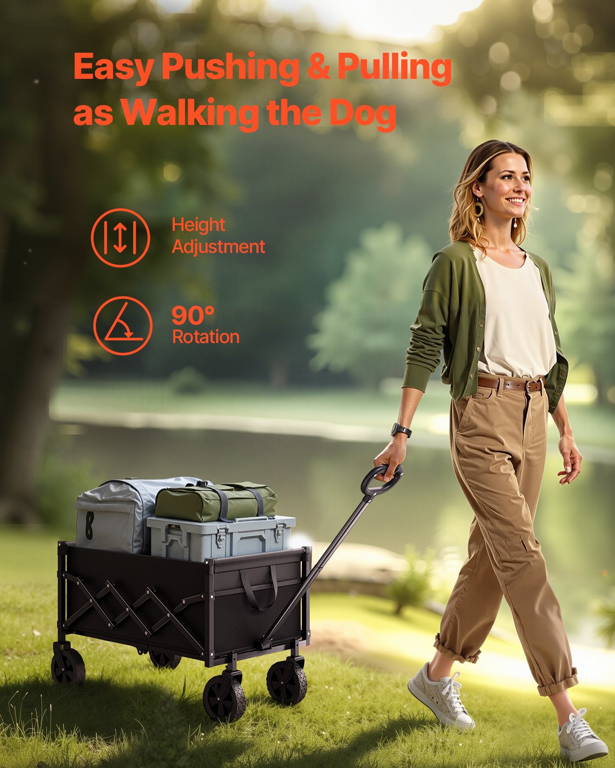 Collapsible Wagon Cart Folding Utility All-Terrain Wheels 225lbs Black