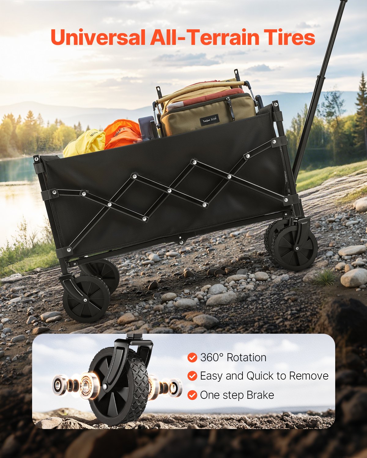 Collapsible Wagon Cart Folding Utility All-Terrain Wheels 225lbs Black