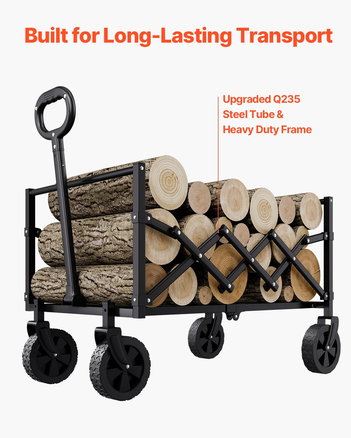 Collapsible Wagon Cart Folding Utility All-Terrain Wheels 225lbs Black
