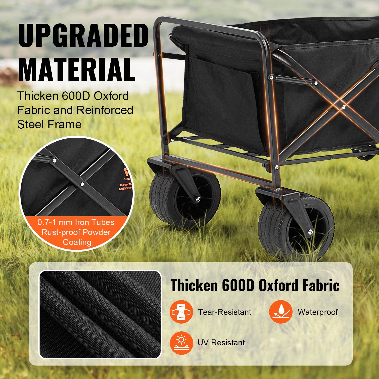 Folding Wagon Collapsible All-Terrain Beach Cart Drink Holders 350lbs