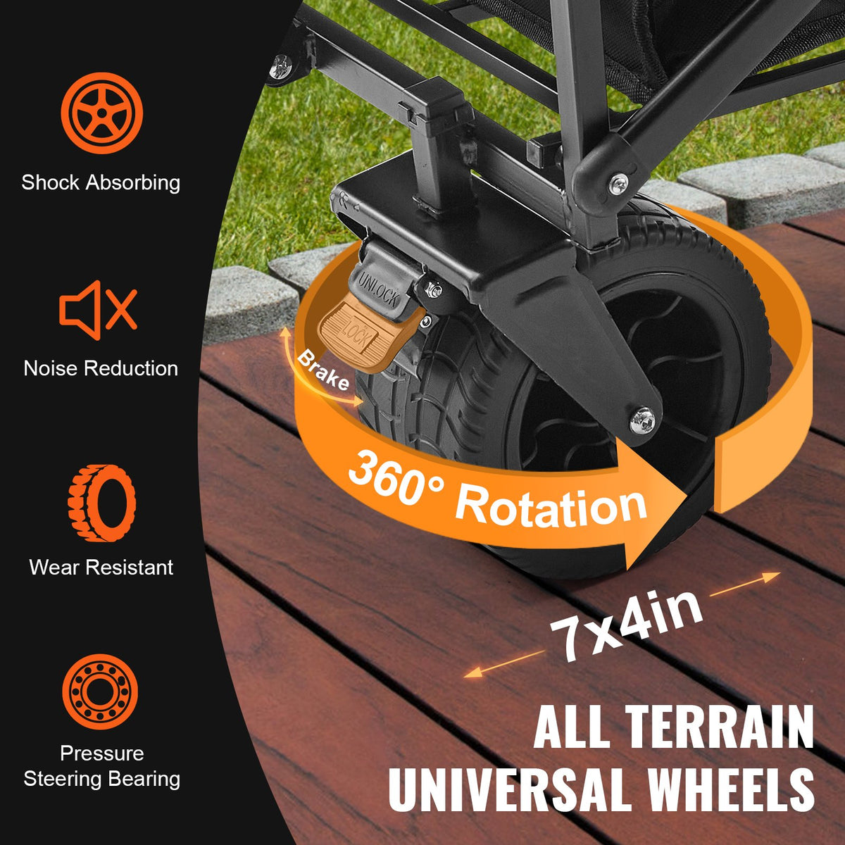 Folding Wagon Collapsible All-Terrain Beach Cart Drink Holders 350lbs