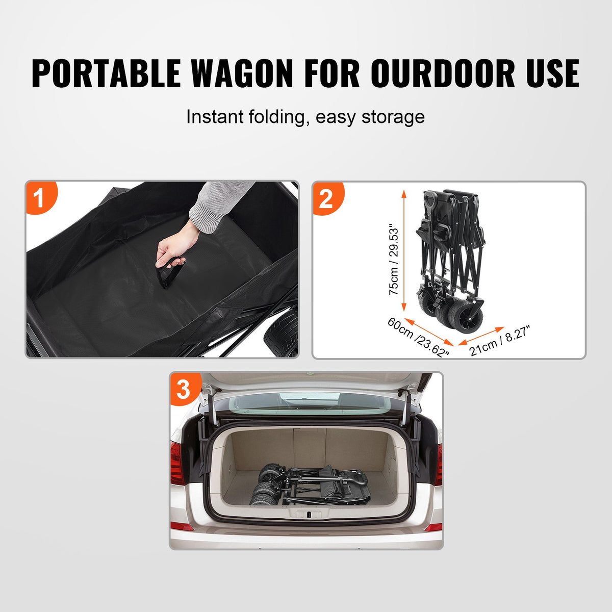 Folding Wagon Collapsible All-Terrain Beach Cart Drink Holders 350lbs