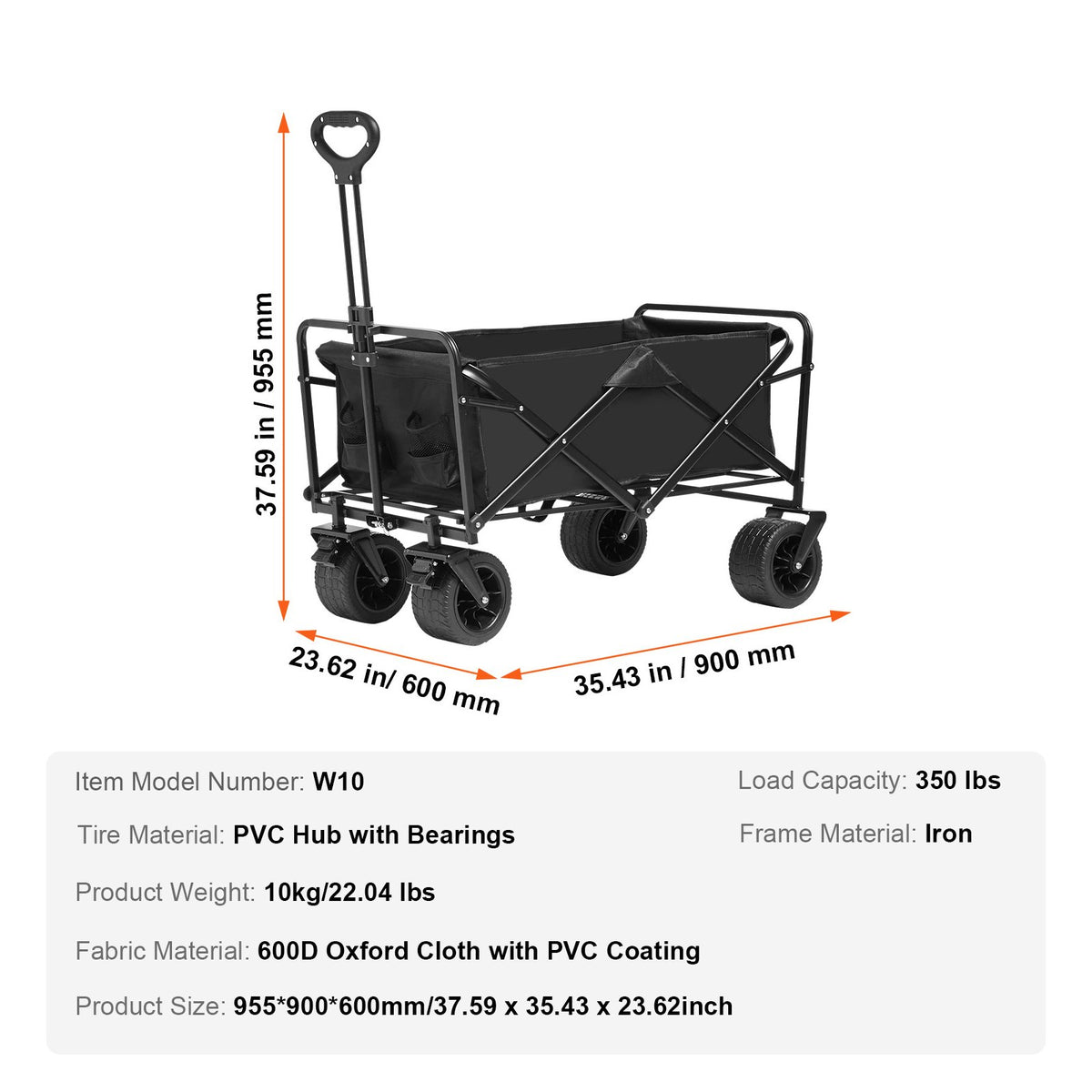 Folding Wagon Collapsible All-Terrain Beach Cart Drink Holders 350lbs