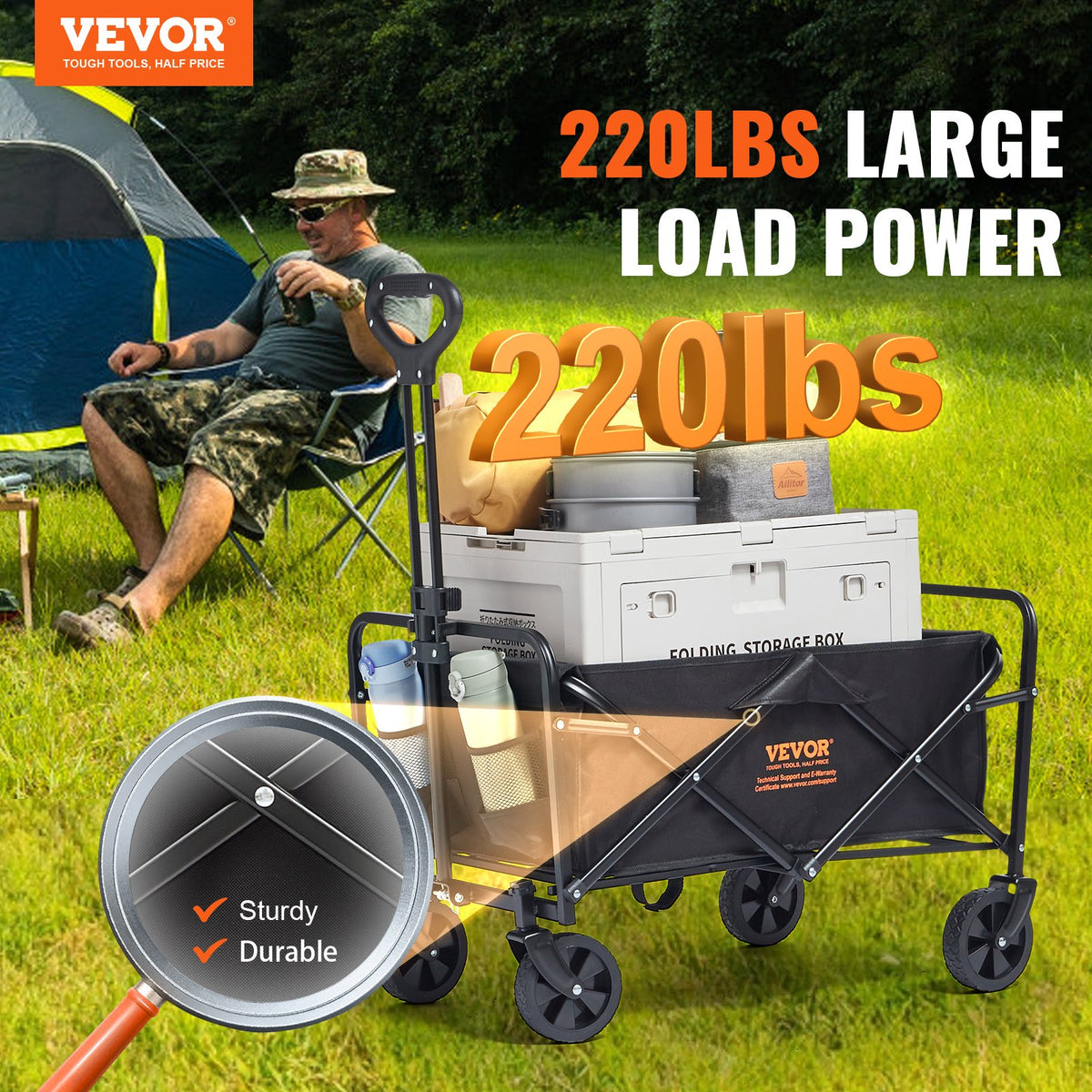 Folding Wagon Collapsible All-Terrain Grass Cart Drink Holders 220lbs