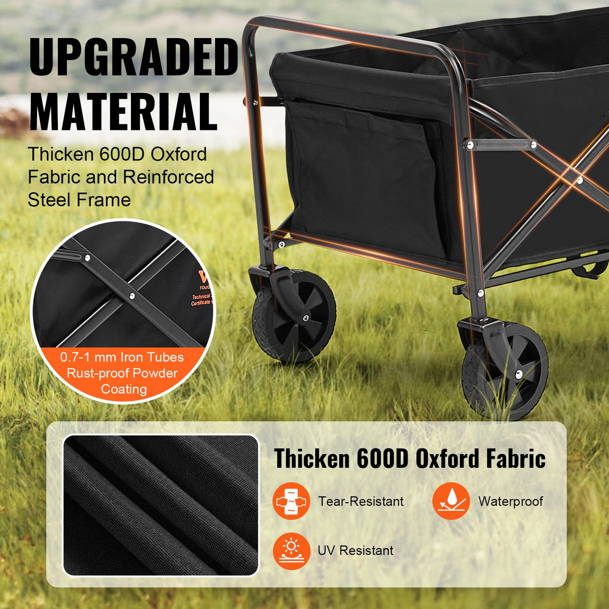 Folding Wagon Collapsible All-Terrain Grass Cart Drink Holders 220lbs