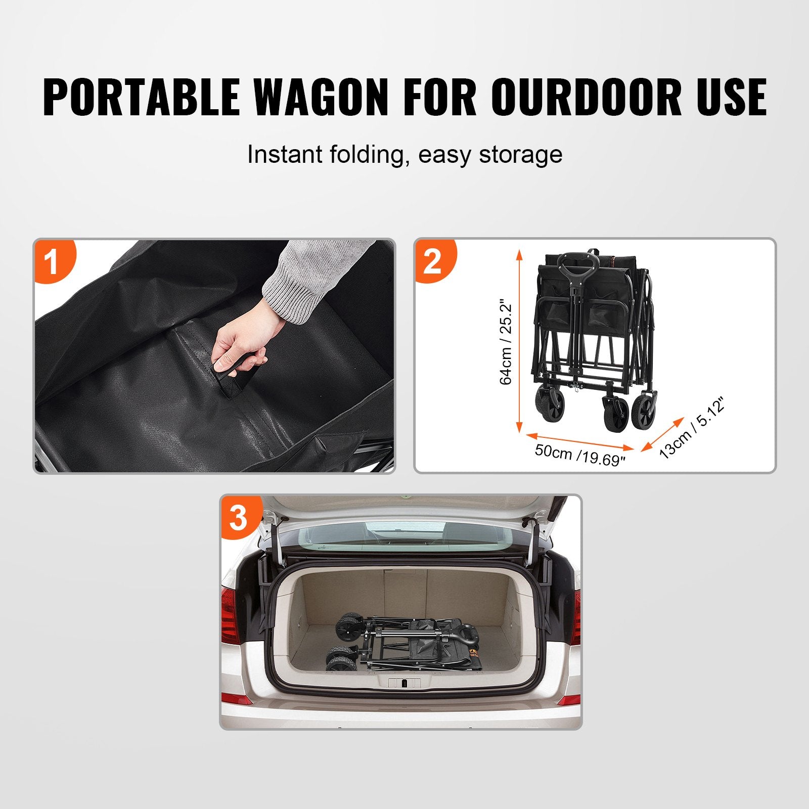 Folding Wagon Collapsible All-Terrain Grass Cart Drink Holders 220lbs