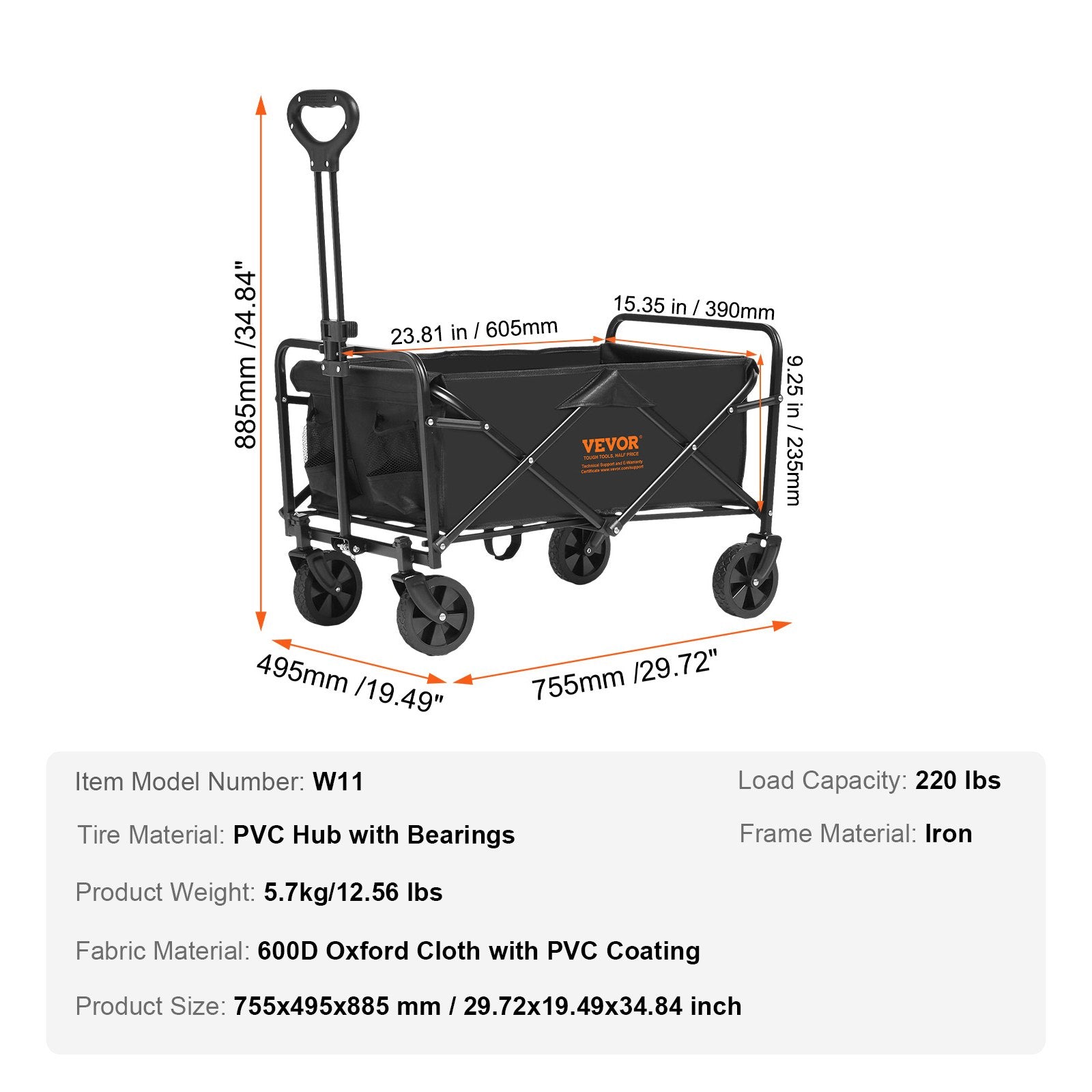 Folding Wagon Collapsible All-Terrain Grass Cart Drink Holders 220lbs