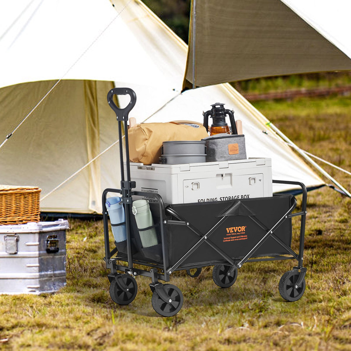 Folding Wagon Collapsible All-Terrain Grass Cart Drink Holders 220lbs