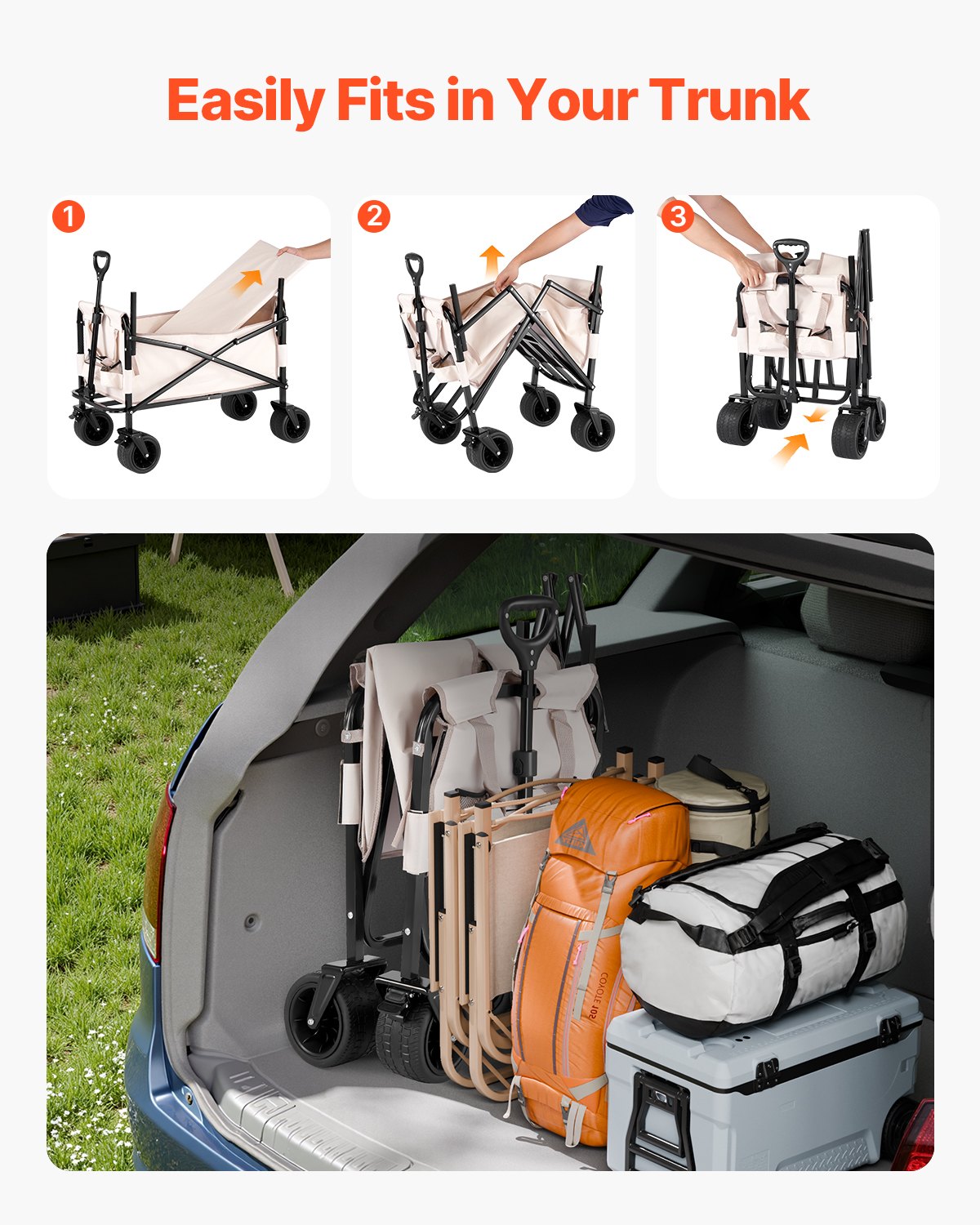 Collapsible Folding Wagon 550lb 220L 2-in-1 Converts to Bench Adjustable Handle