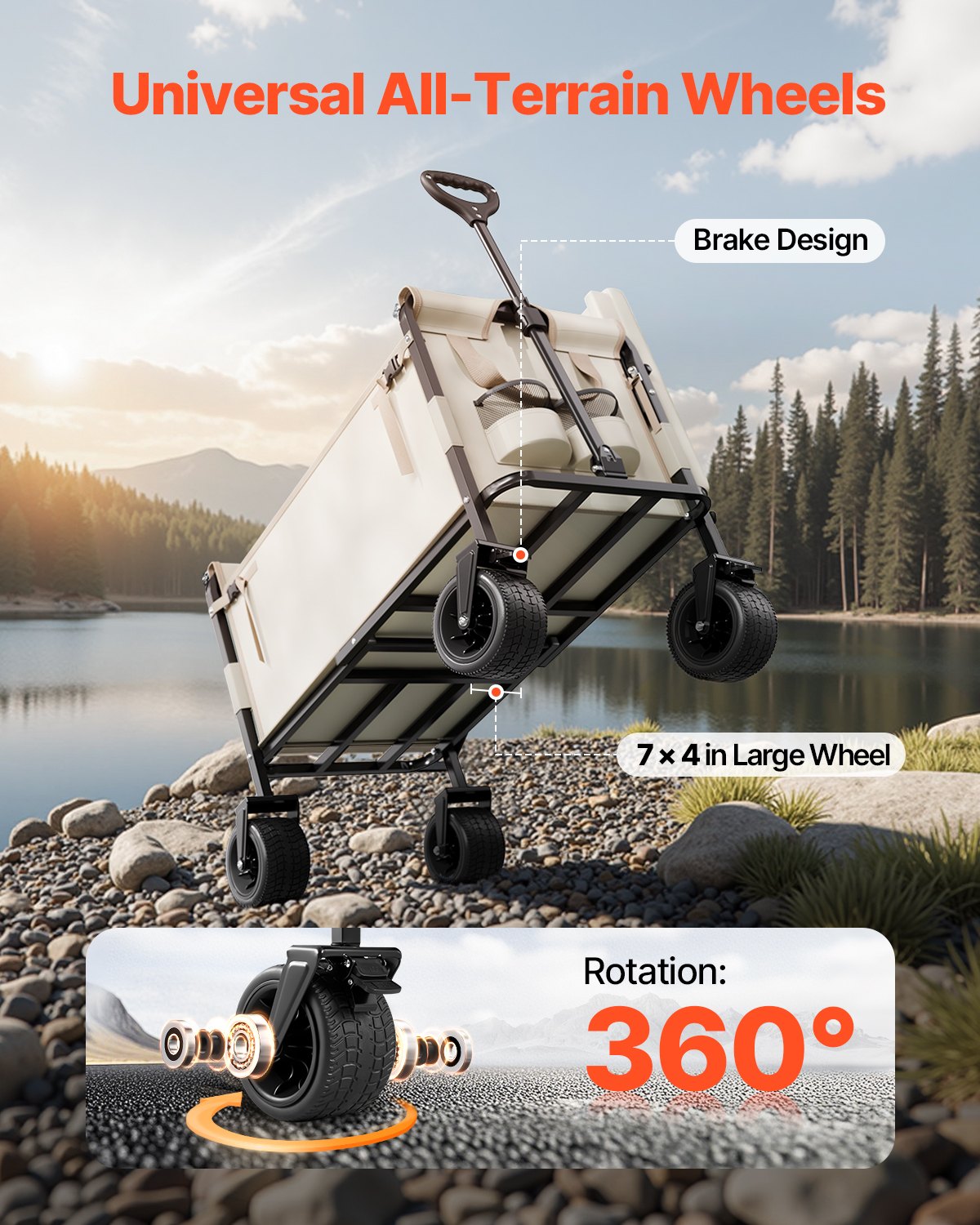 Collapsible Folding Wagon 550lb 220L 2-in-1 Converts to Bench Adjustable Handle