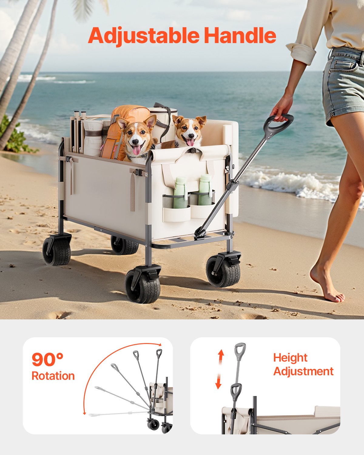 Collapsible Folding Wagon 550lb 220L 2-in-1 Converts to Bench Adjustable Handle