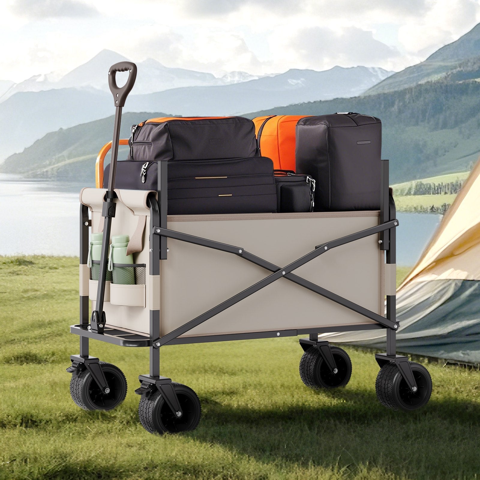 Collapsible Folding Wagon 550lb 220L 2-in-1 Converts to Bench Adjustable Handle