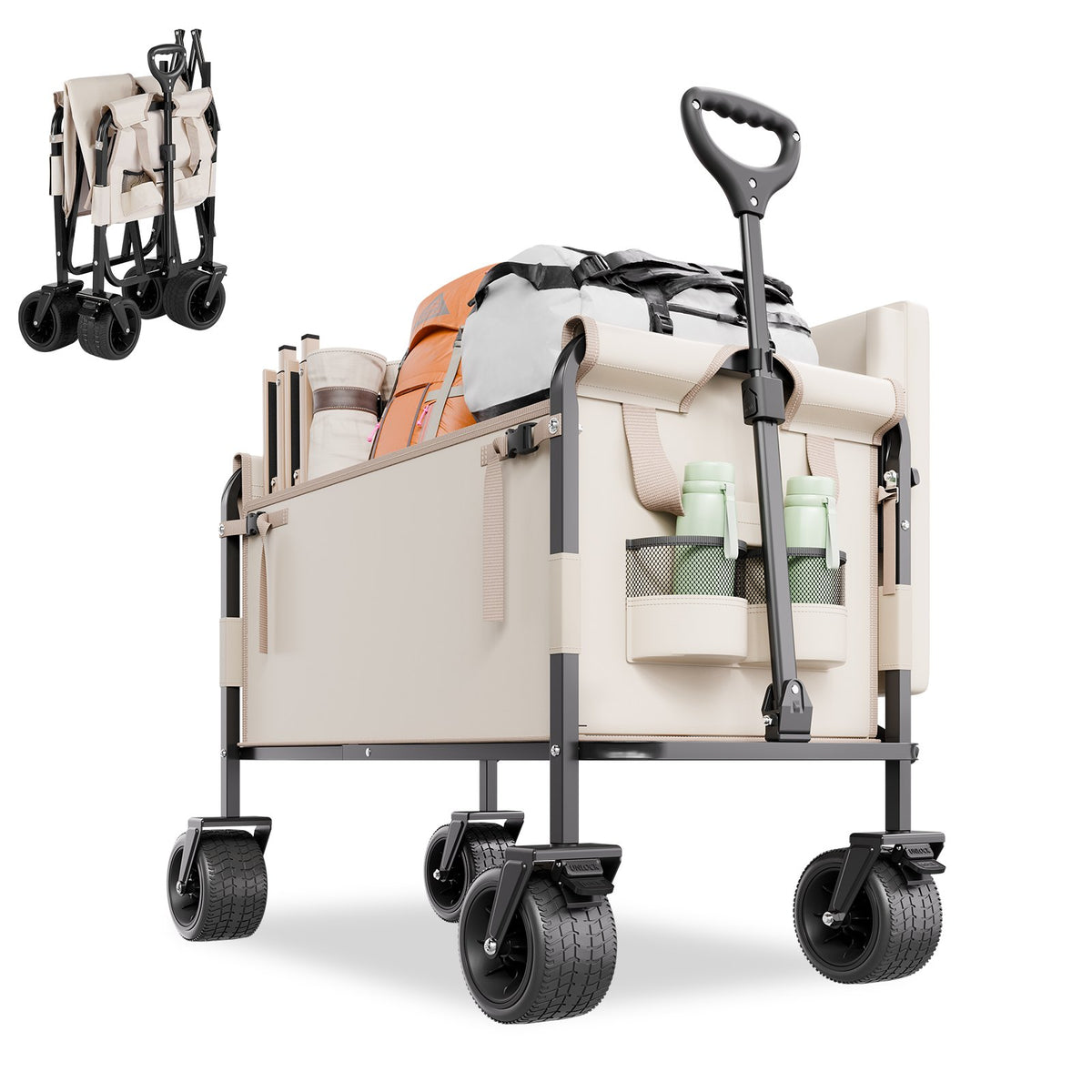Collapsible Folding Wagon 550lb 220L 2-in-1 Converts to Bench Adjustable Handle