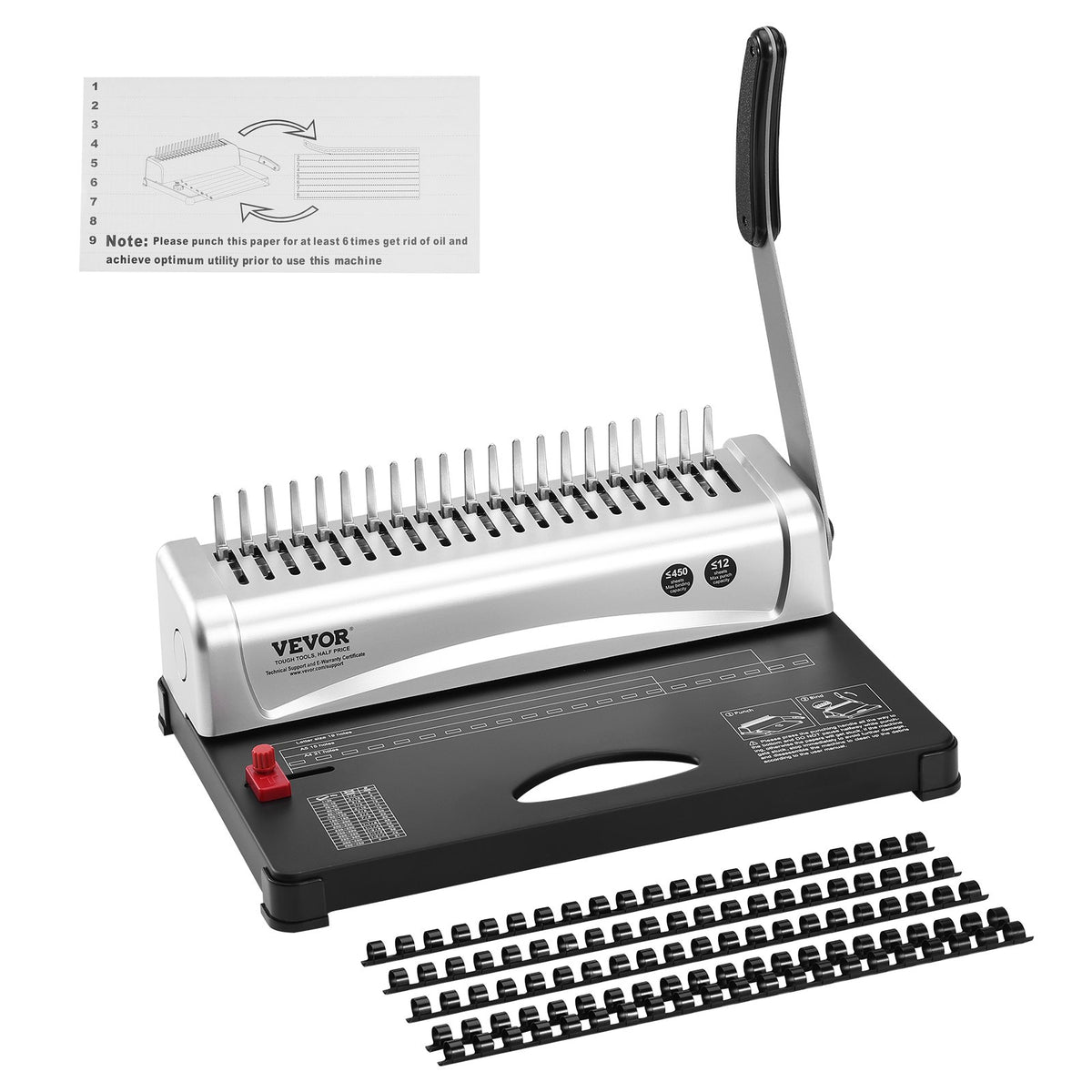 Binding Machine 21-Holes, 450 Sheets Comb Book Binder with 100 3/8" Spines