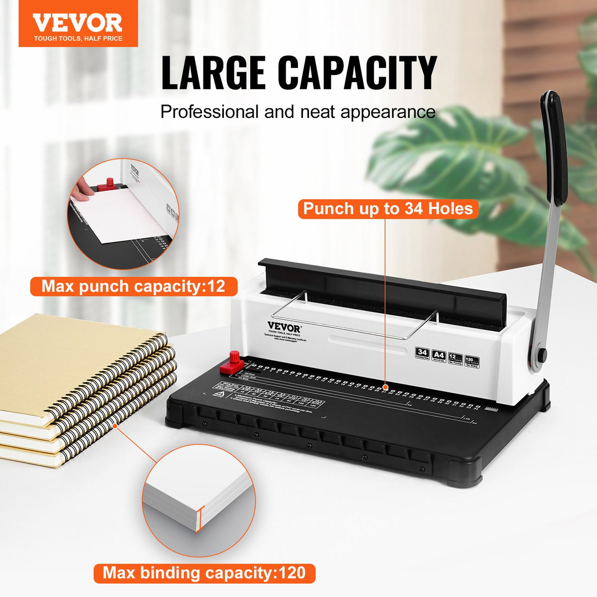 Manual Coil Spiral Binding Machine 34-Holes 120 Sheets