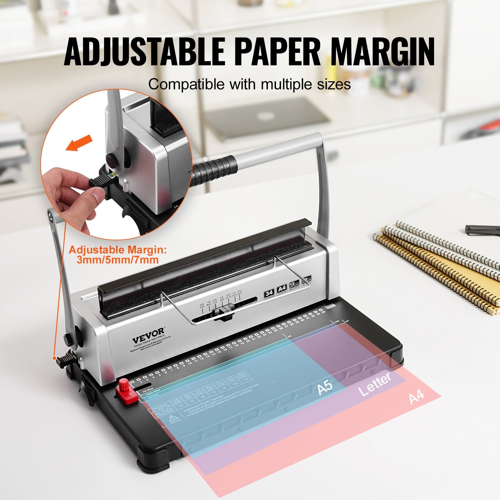 Manual Coil Spiral Binding Machine 34-Holes 120 Sheets for A4/A5/Letter