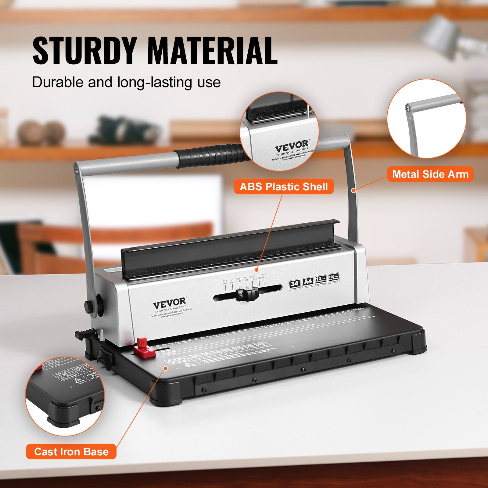 Manual Coil Spiral Binding Machine 34-Holes 120 Sheets for A4/A5/Letter