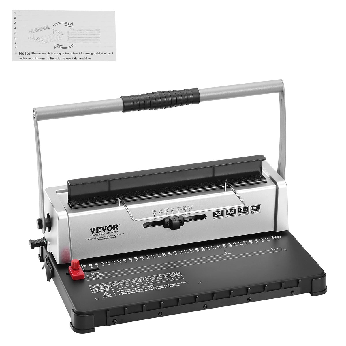 Manual Coil Spiral Binding Machine 34-Holes 120 Sheets for A4/A5/Letter