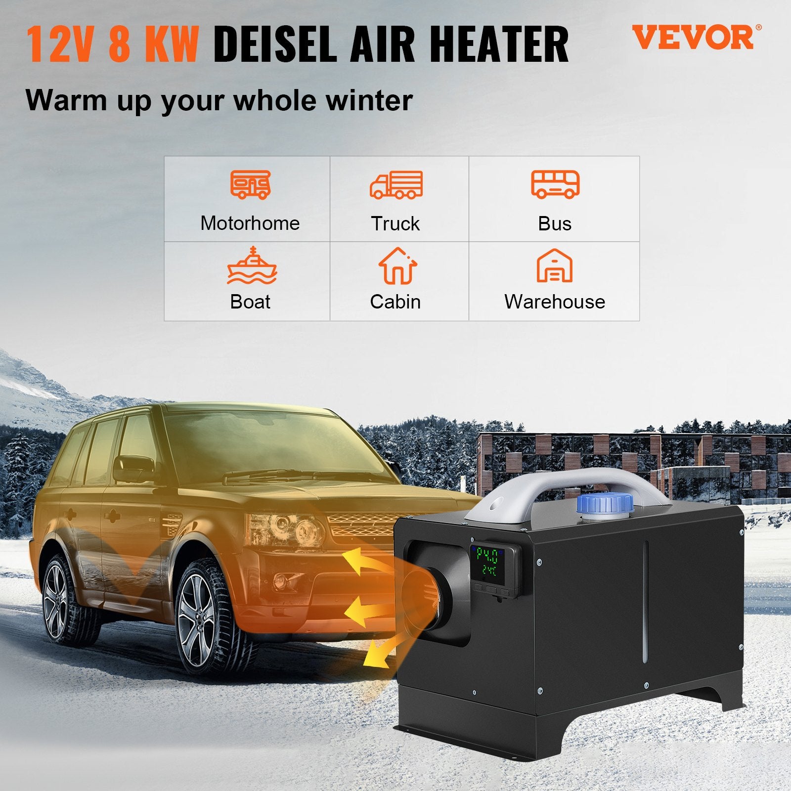 Diesel Air Heater 8KW All-in-One 12V Truck Parking Heater with LCD Remote for RV Truck