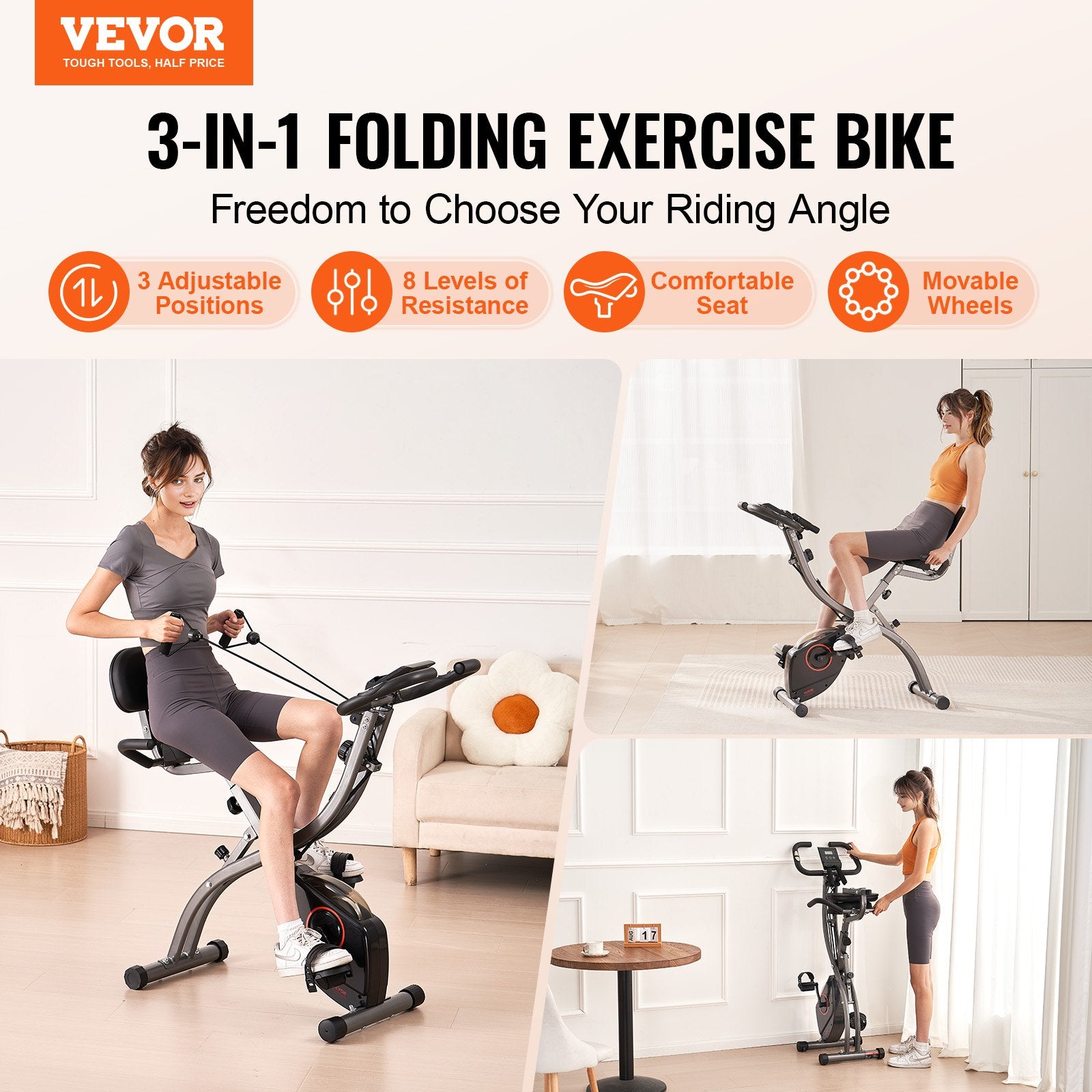 Folding Exercise Bike Foldable Upright Magnetic Resistance LCD Monitor
