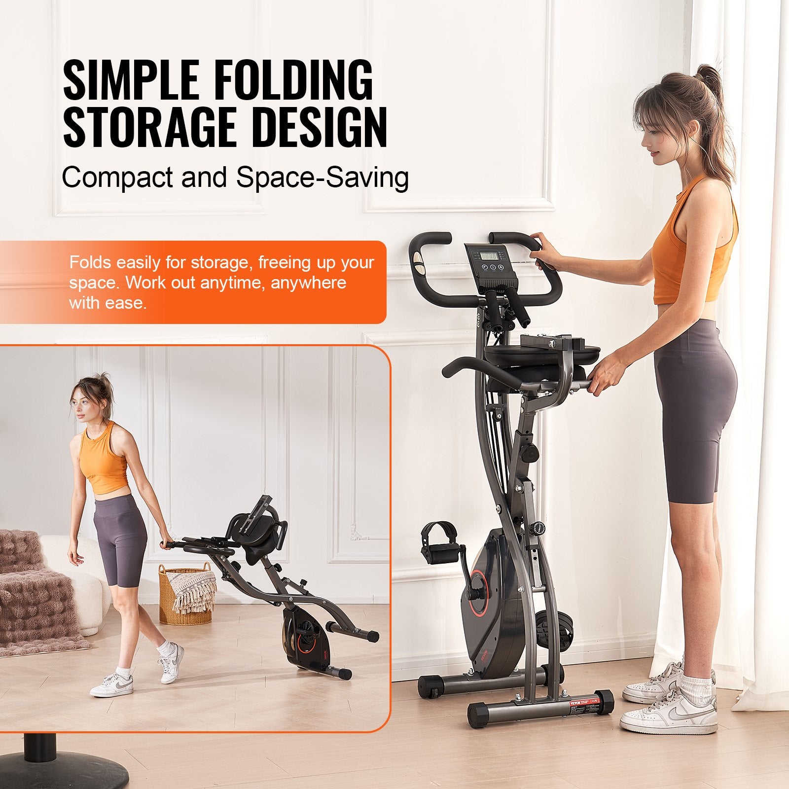 Folding Exercise Bike Foldable Upright Magnetic Resistance LCD Monitor