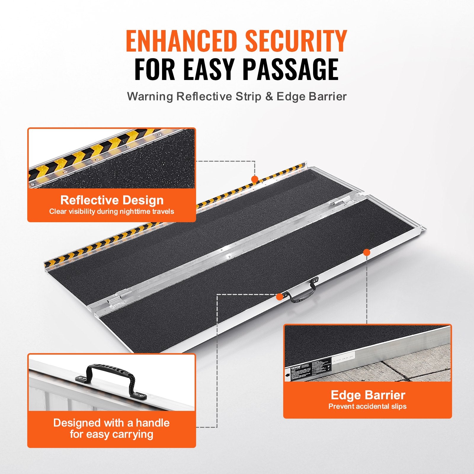 Portable Wheelchair Ramp 183cm Aluminum Folding Non-Slip 363kg Capacity