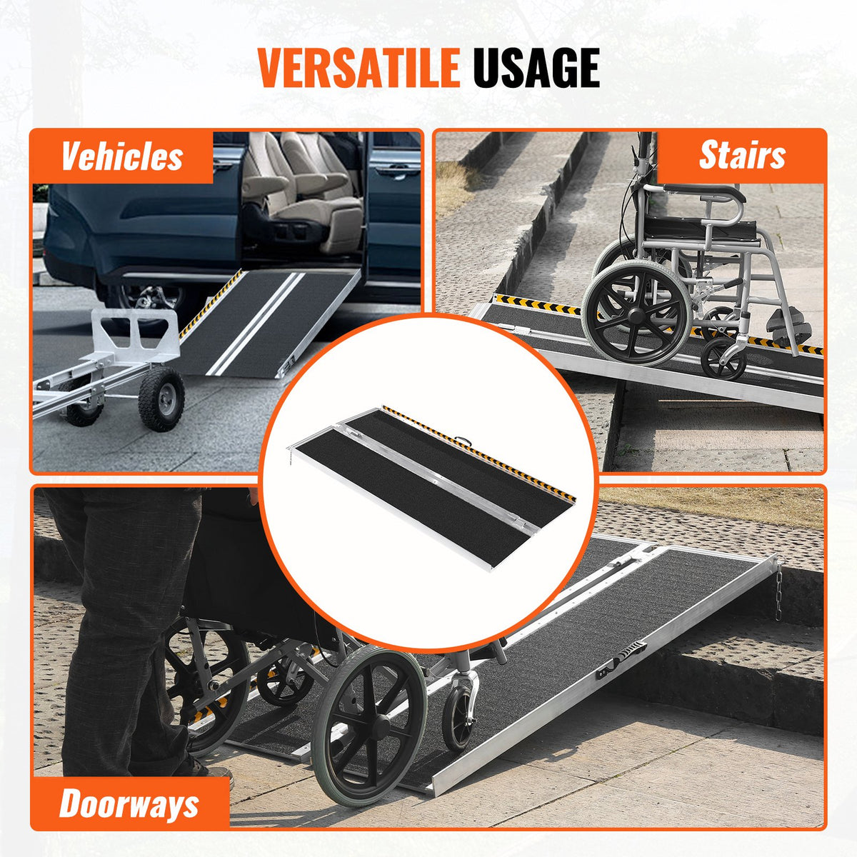 Portable Wheelchair Ramp 183cm Aluminum Folding Non-Slip 363kg Capacity
