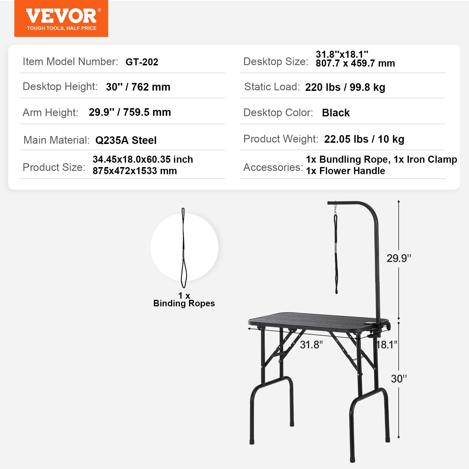Pet Grooming Table Arm ClampFoldable Stand 808x460mm for MediumSmall Dogs 99.8kg