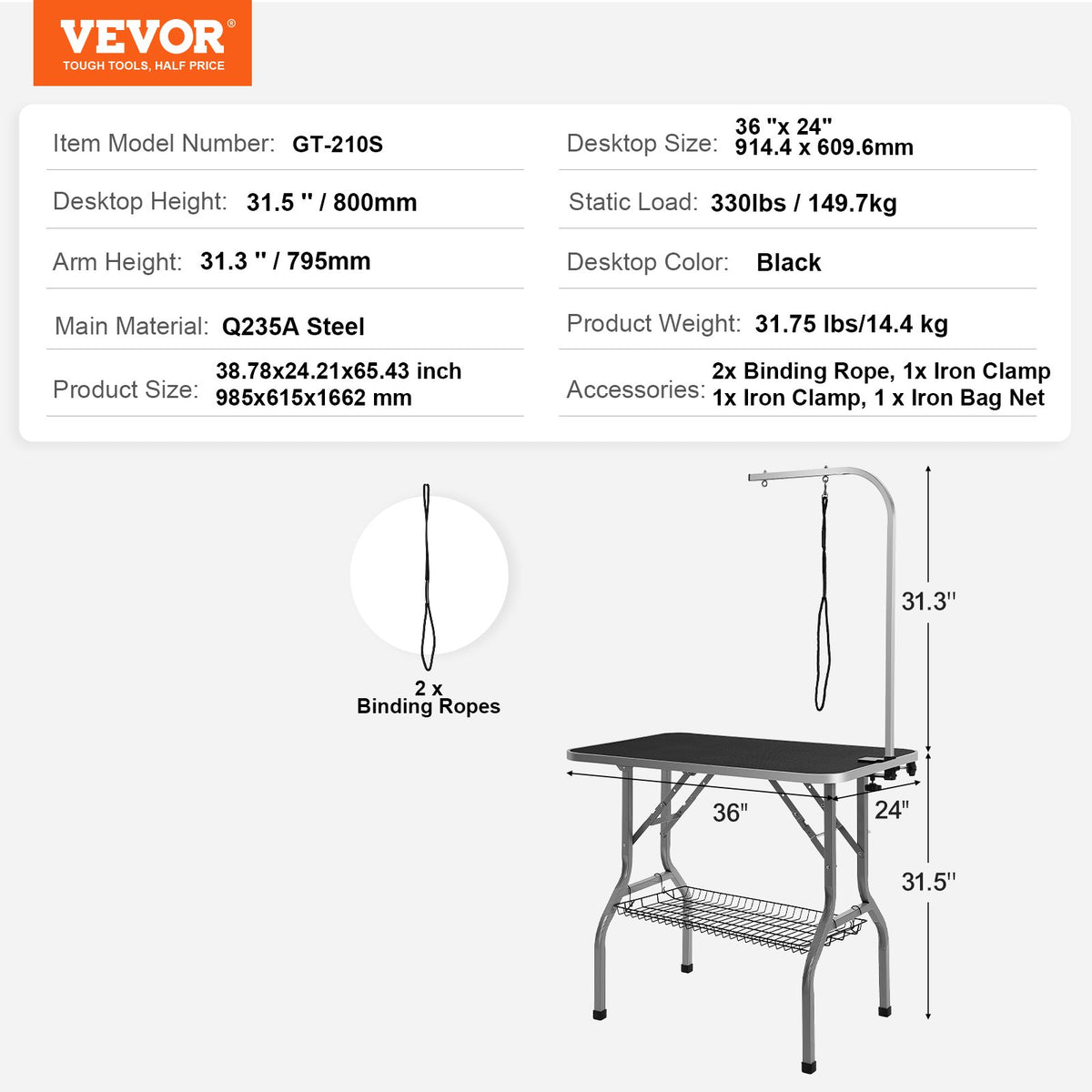 Pet Grooming Table Armwith Clamp915x610mm FoldableStand Medium SmallDogs 149.7kg