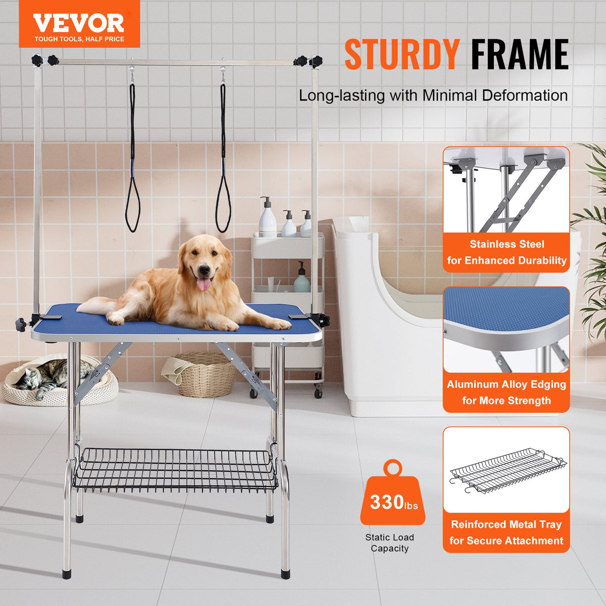Pet Grooming Table Foldable Clamp Stand 915x610mm for Medium Small Dogs